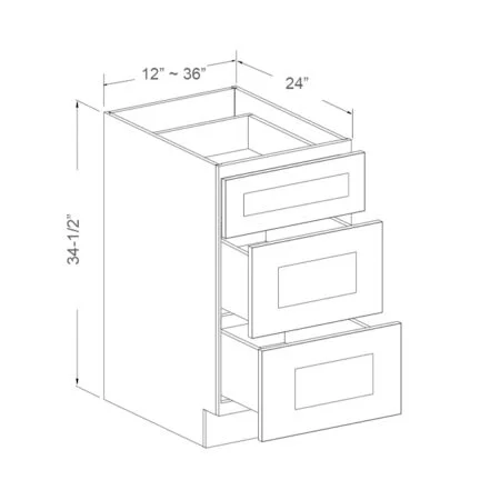 Base Cabinet - 3 Drawers - 21in Wide
