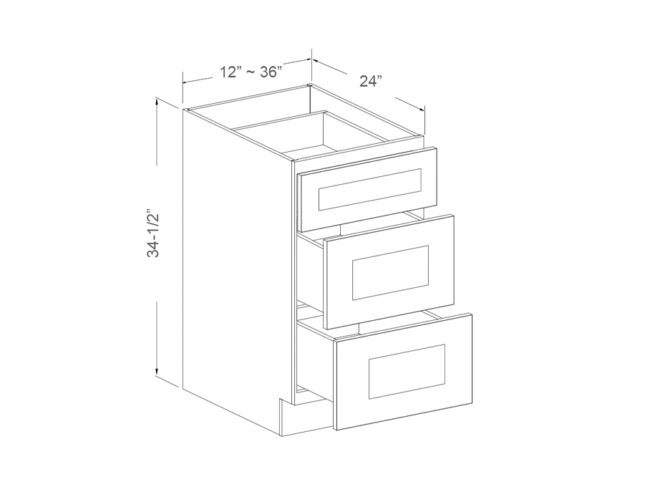 Base Cabinet - 3 Drawers - 24in Wide - London Kitchen Liquidators